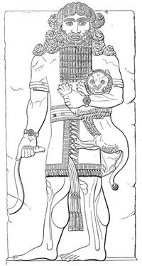 Gilgamesh_strangling_a_lion._From_Khorsabad_sculpture