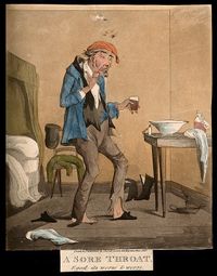 An_ill_man_taking_a_gargling_mixture_for_a_sore_throat._Colo_Wellcome_V0011148